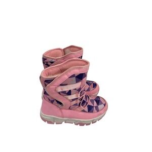 Hobibear Snow Boots Size 30 Pink Purple Geometric Faux Fur Lined Kids